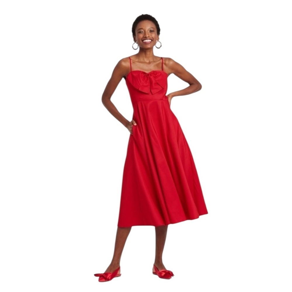 a new day Women's Bow Midi Dress - A New Day Red Size 10